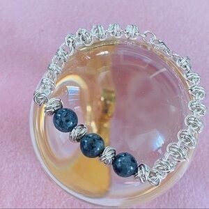 HANDMADE Labradorite gemstone Barrel Silver Bracelet